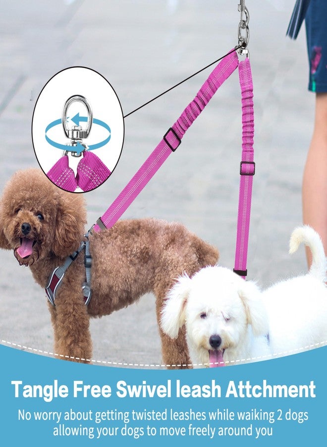 YAODHAOD Double Dog Leash,Two Dog Leash Splitter, No Tangle 360° Swivel Rotation Reflective Lead, Adjustable Length Bungee Heavy Duty Walking Training Dual Extension (Rose Red) - Image 2